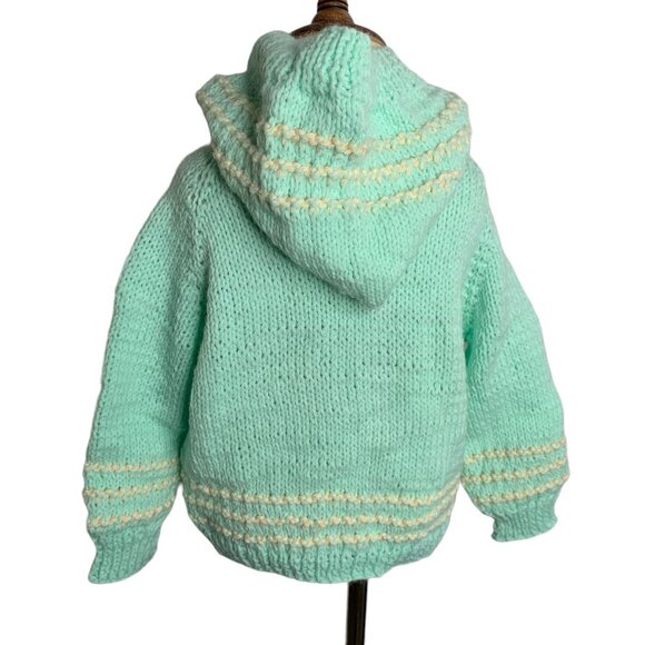 Vintage Handmade Knit Cardigan Sweater 4T Toddler Blue Green Long Sleeves Zipper - Picture 7 of 7